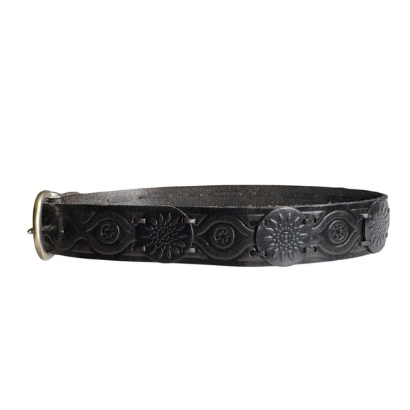 Fossil Genuine Leather Belt, Dark Brown Tooled Floral, Size S main image 5